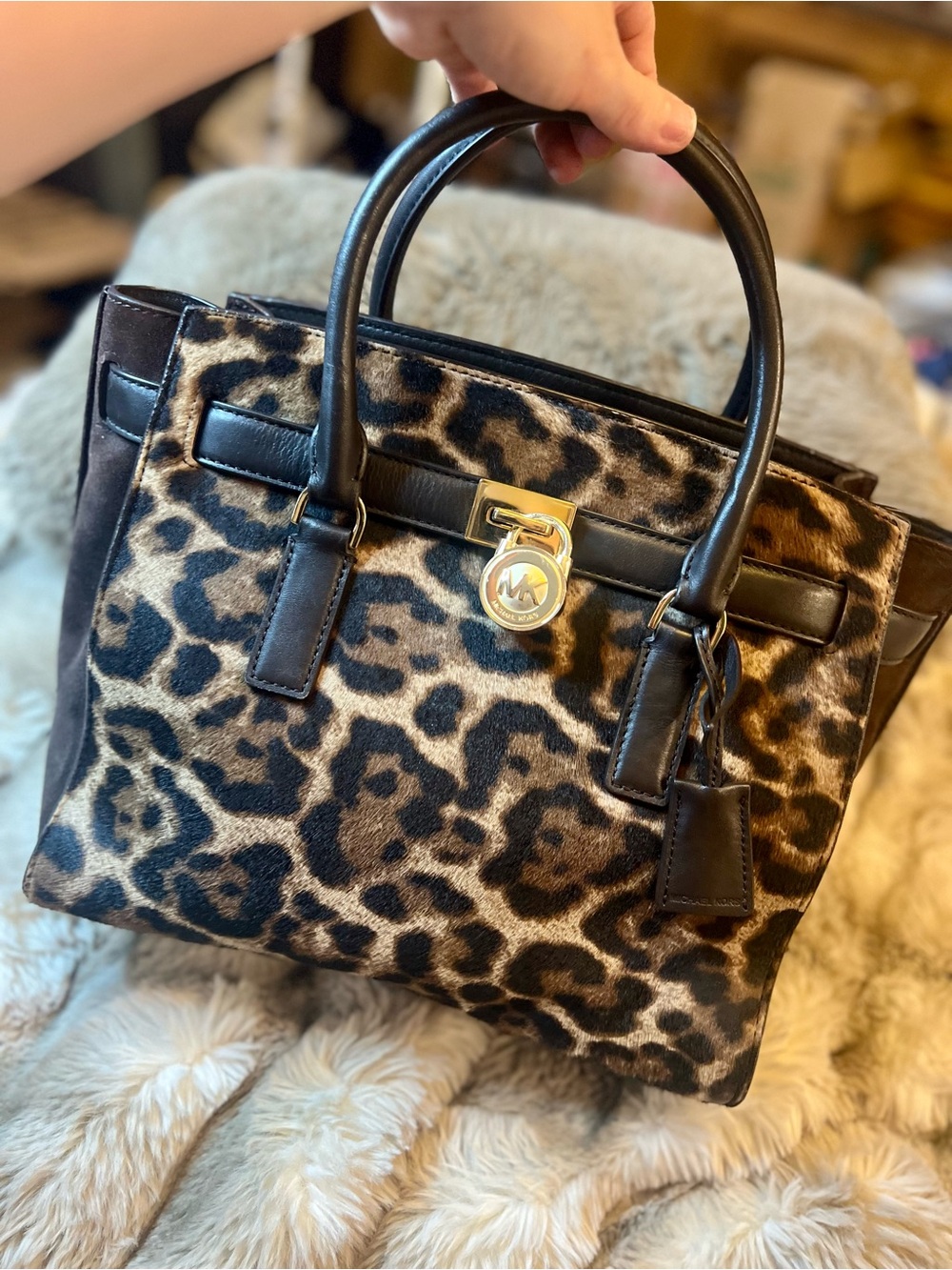MICHAEL Michael Kors Hamilton Traveler Leopard Calf Hair Satchel (MSRP $548)